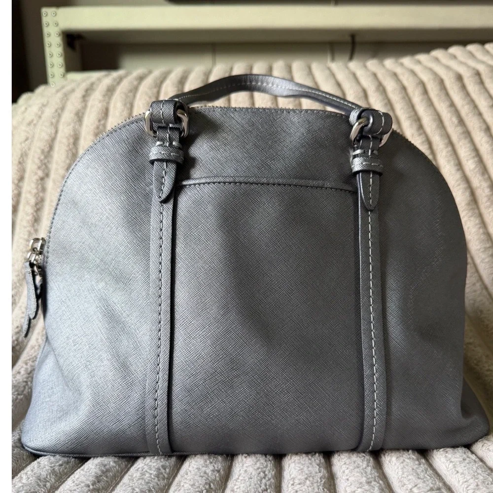 Coach Peyton Cora Domed Satchel Silver Metallic Leather Handbag F25671